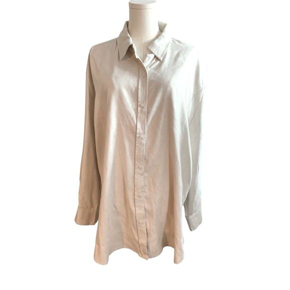 Banana Republic Factory Vegan Suede Button Up Shirt Women's Stone Ivory XL New - Picture 5 of 13